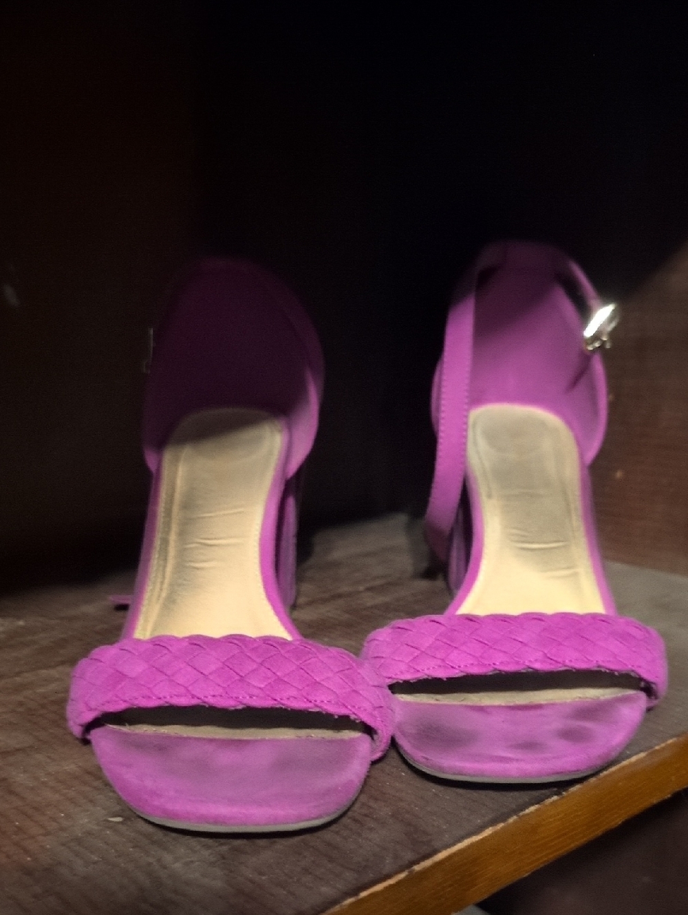 Old Navy Braided Strap Open-Toe Block Heel Sandals in Fuchsia